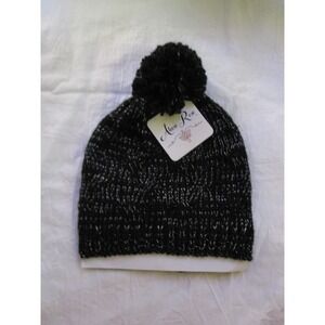 NEW Alexa Rose Winter Knit Hat Beanie Tuk Black Silver Woven Girl's Pom Pom